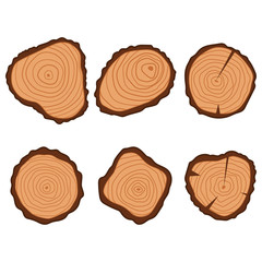 Tree wood ring vector flat icons set isolated on white background.