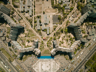 aerial view of apartment houses at modern european city, Kyiv, Ukraine