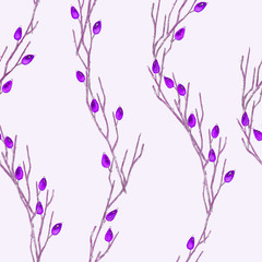 Seamless Botanical Pattern with Briar Branches in Asian Style.