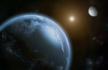 Fototapeta na wymiar 3D rendering of the Moon and the Earth Before a Solar Eclipse