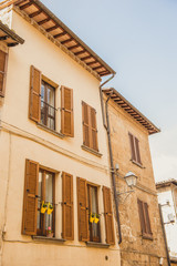 Fototapeta na wymiar facade of two old buildings in Orvieto, Rome suburb, Italy