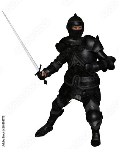 "Black Knight in Medieval Armour, Attacking - fantasy illustration" Stock photo and royalty-free images on Fotolia.com - Pic 201494775