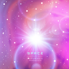 Obraz premium Space Galaxy Background with earth, milky way nebula, stardust and bright shining stars. Vector illustration for your design, artworks