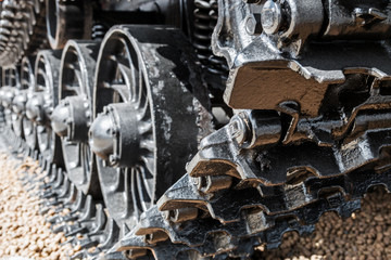 crawler tracks hydraulics on a tractor or excavator. automotive and construction machinery parts