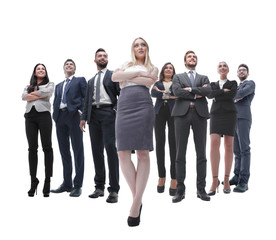 Obraz premium happy successful business team isolated on white background