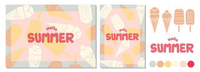 Poster design for Summer with space for text and ice cream on background.