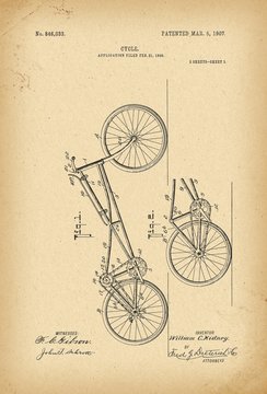 1907 Patent Velocipede Bicycle history  invention