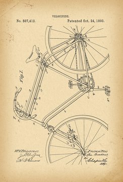 1893 Patent Velocipede Bicycle history  invention