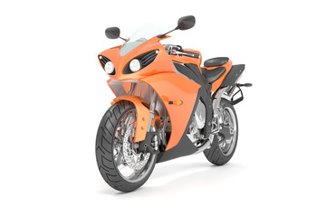 3d illustration of an isolated orange black sport motorcycle.