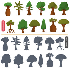 Trees of the world color flat and simple icons set