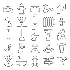 Water pipes line icons set for web and mobile design