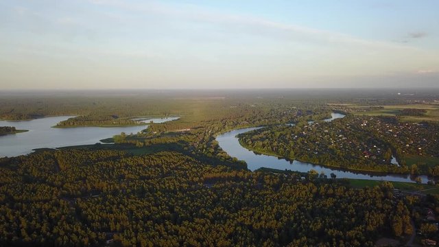 Aerial view of countryside Gauja lake field drone top view 4K UHD video