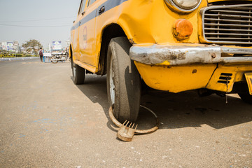 Ridiculous homemade yellow taxi theft protection in India