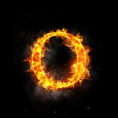 Fire letter O of burning flame.