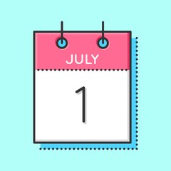 Vector Calendar Icon. Flat and thin line vector illustration. Calendar sheet on light blue background. July 1th. Happy Canada Day
