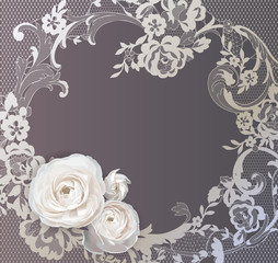 Ranunculus, flowers for your design on lace background