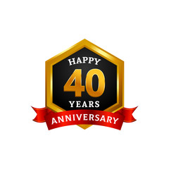 Happy 40 years golden anniversary logo celebration with diamond frame and ribbon.