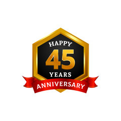 Happy 45 years golden anniversary logo celebration with diamond frame and ribbon.