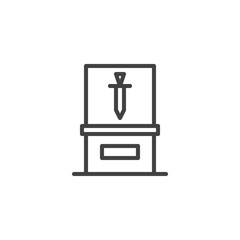 Ancient sword in glass showcase at historical museum outline icon. linear style sign for mobile concept and web design. simple line vector icon. Symbol, logo illustration. Vector graphics