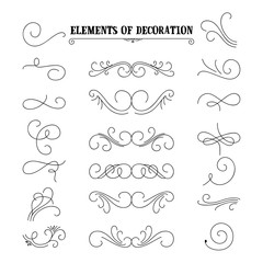 Set of hand drawn flourish elements. Vector illustration. Elements of decoration.