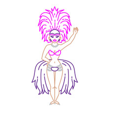 Outline cabaret singer brazilian showgirl. Colorful carnival parade