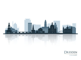Naklejka premium Dresden skyline silhouette with reflection. Vector illustration.