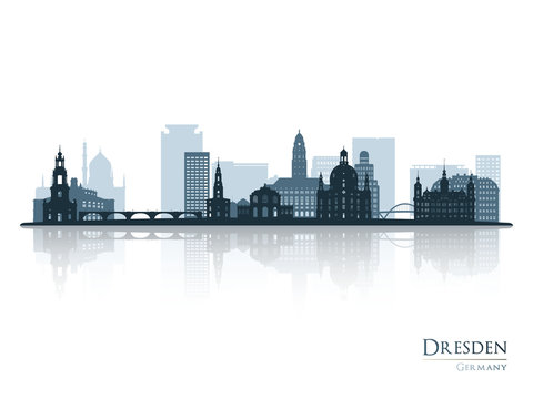 Dresden skyline silhouette with reflection. Vector illustration.