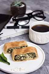 Pie or strudel with spinach and feta cheese