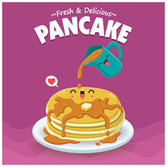 Vintage food poster design with vector pancake characters.