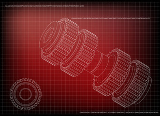 3d model of a cogwheel on a red