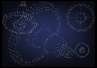 3d model of a cogwheel on a blue