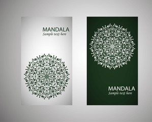 flyer, flyer, cover, pattern mandala. Oriental motif. Hand painted texture background. Set wedding invitations, postcards and business card templates. Decorative card design printing. Vector. EPS 10