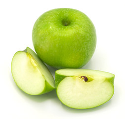 fresh organic green apple slice isolated on a white background,buy from supermarket, good for healty, diet.