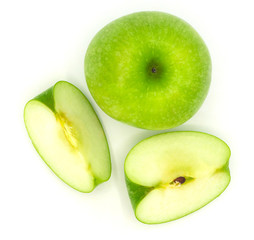 fresh organic green apple slice isolated on a white background,buy from supermarket, good for healty, diet.