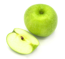 fresh organic green apple slice isolated on a white background,buy from supermarket, good for healty, diet.