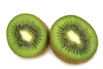 Fototapeta na wymiar fresh organic heap of cut green kiwi isolated on white background, slices, the taste is sour and sweet , from the garden, good health, can make smoothie in summer with front view