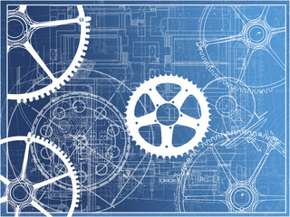 technical plan illustration gear machine industry on a gradient
