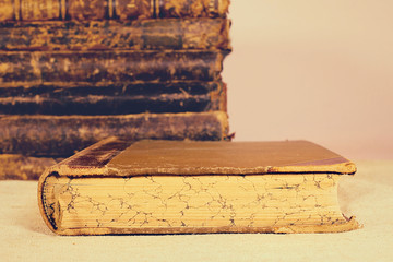 old vintage antique books with textured pape. background. Vintage style. Reading Science and Literature