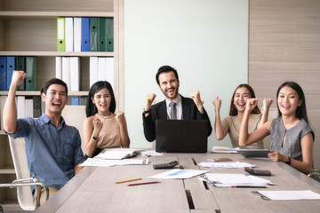 Business people happy after signing agreement, successful teamwork concept