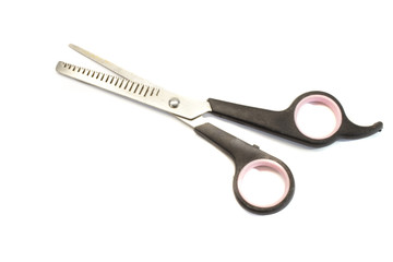 Barbers thinning scissors on white background