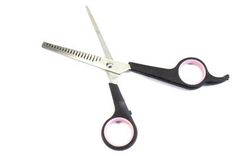 Barbers thinning scissors on white background