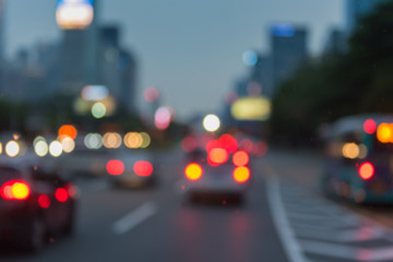 blur image of traffic jam before night