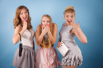 Shocked women holding hand purse wallet