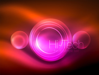 Blurred neon glowing circle, hi-tech modern bubble template, techno glowing glass round shapes or spheres. Geometric abstract background