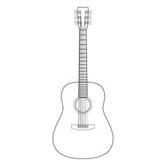 Naklejka premium Outline silhouette of acoustic guitar, stringed musical instrument, vector illustration
