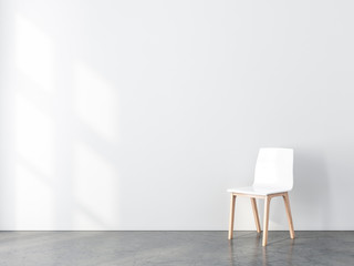 Blank wall mockup with White chair in empty room, 3d rendering - obrazy, fototapety, plakaty
