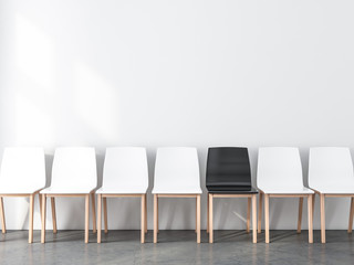 Blank wall Mockup with row of chairs in empty room, not like everyone else, 3d rendering