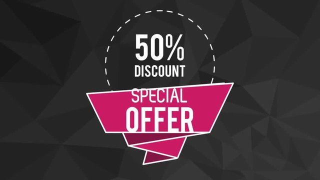 Fifty percent sales discounts special offer in ribbon banner emblem High definition colorful animation scenes