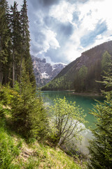 Naklejka na ściany i meble Lake Braies in Dolomites, Italy