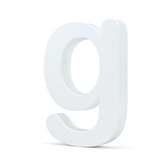 White small letter G isolated on white background. 3d rendering.